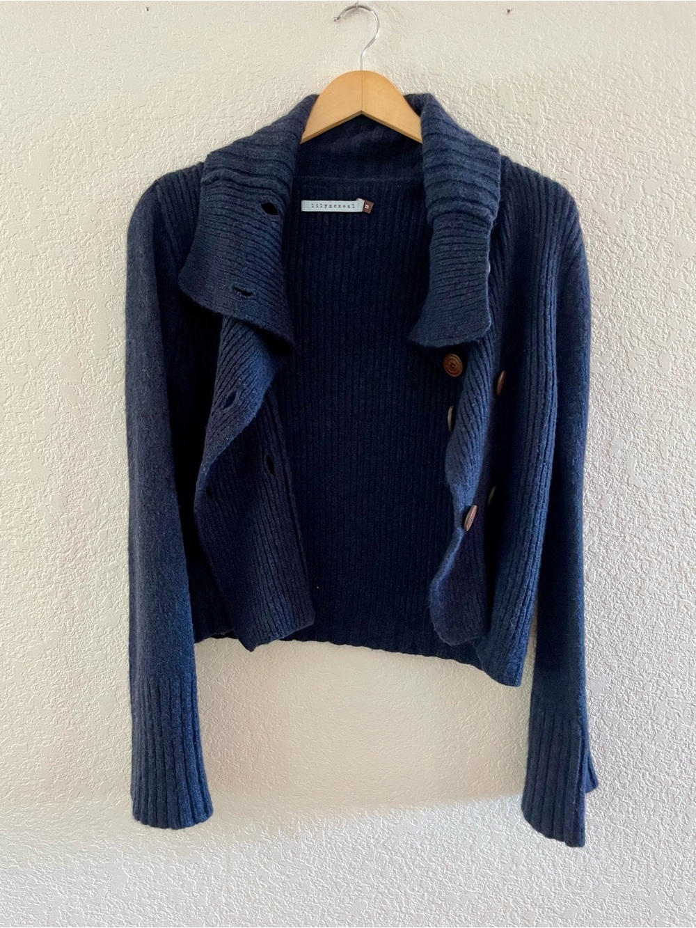 Lily McNeal Merino Alpaca Cropped Cardigan Cowl Neck Bell Sleeve Sz M EUC - Picture 5 of 10